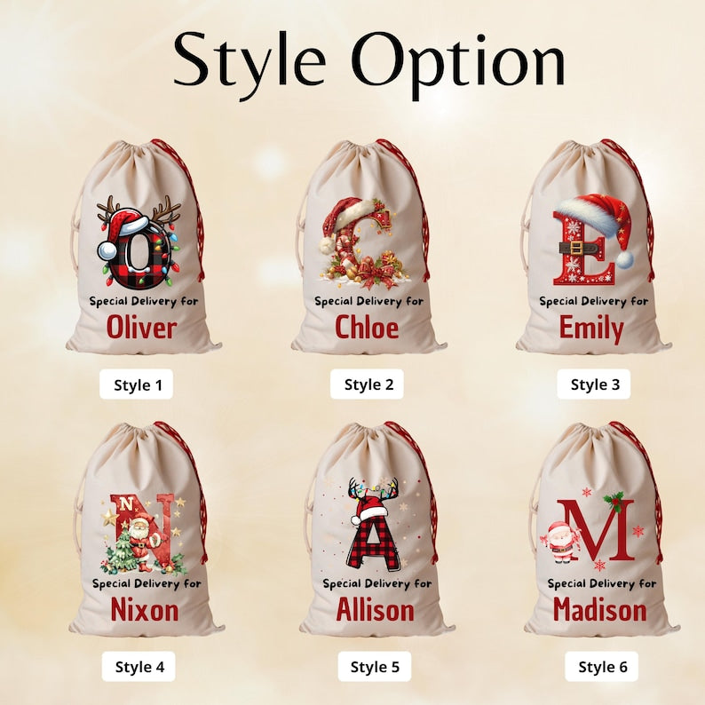 Personalized Large Santa Sack, Christmas Family Santa Bag, Stocking Sack with Name, Christmas Gift Bag , Holiday Gift Bag, Santa for Kids