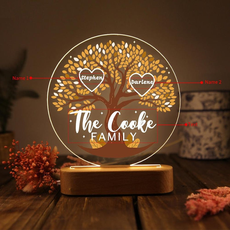 Tree of Life Names Night Light Mother's Day Gift, Family Tree Night Light, Custom Night Light with Kids Names, Birthday Gifts, Gifts for Mom
