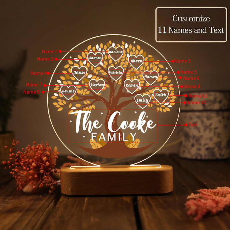 Tree of Life Names Night Light Mother's Day Gift, Family Tree Night Light, Custom Night Light with Kids Names, Birthday Gifts, Gifts for Mom