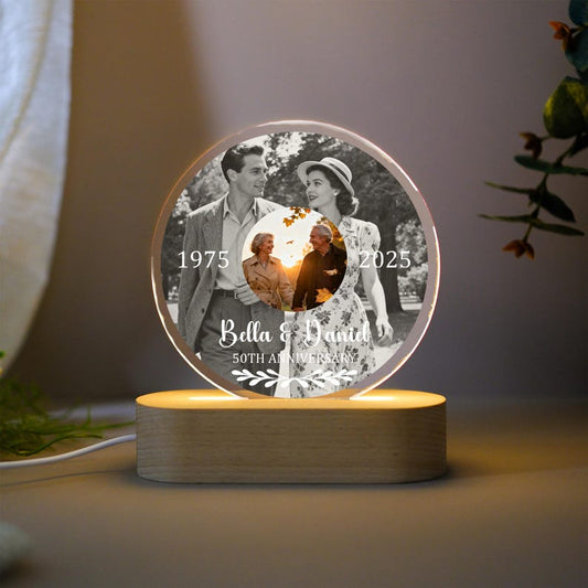 Personalized Then and Now Photo Night Light, 50th Anniversary LED Lamp, Golden Wedding Keepsake, Anniversary Gifts for Parents, Xmas Gifts