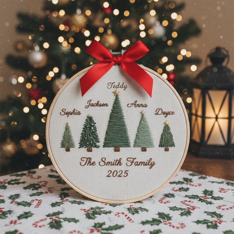 Personalized Family Christmas Trees Embroidery Hoop Ornament 2025