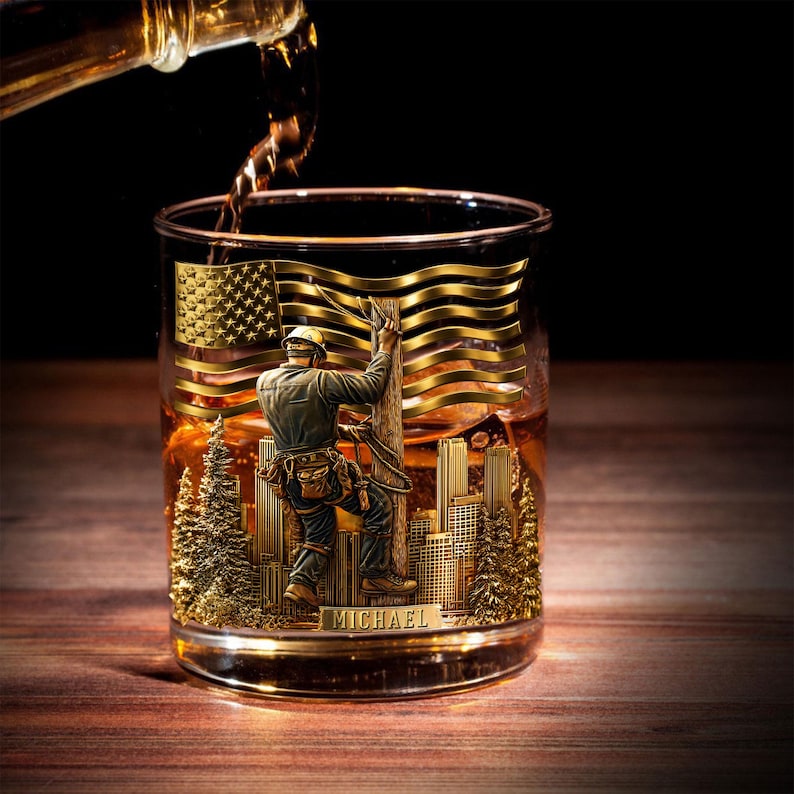 Personalized Lineman Whiskey Glass, Custom Lineman 3D Flag Whiskey Glass, Gift for Electric Lineman, Lineman Lover Gift, Lineman Gift