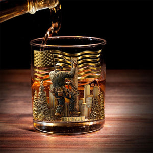 Personalized Lineman Whiskey Glass, Custom Lineman 3D Flag Whiskey Glass, Gift for Electric Lineman, Lineman Lover Gift, Lineman Gift