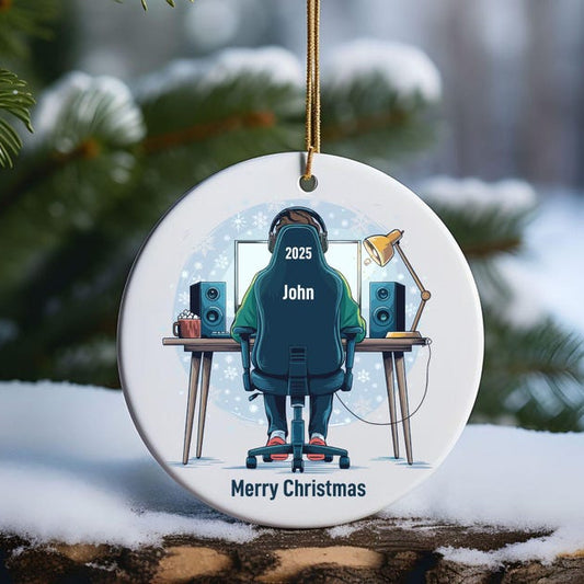 Personalized Gamer Ornament, Boy Playing Video Game Player Christmas Ornament, Cool Gaming Ornament, Game Lover Gifts