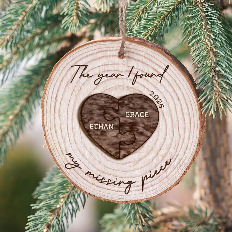 The Year I Found My Missing Piece - Personalized Custom Couple Christmas 2025 Ornament, Christmas Gift for Him or Her, NewlyWed Gift