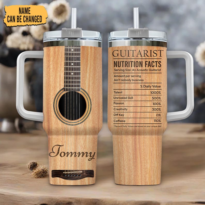 Guitar Player Personalized 40oz Tumbler with Handle Stainless Steel Insulated Cup Music Lover Gift for Guitarists & Musicians