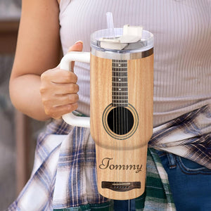 Guitar Player Personalized 40oz Tumbler with Handle Stainless Steel Insulated Cup Music Lover Gift for Guitarists & Musicians