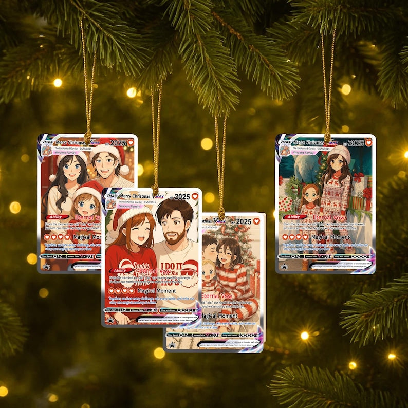 Personalized Family Potrait Poke Xmas Card, Custom Anime Trading Card, Christmas Gift For Kids, Turn Your Family Into Cartoon In Christmas