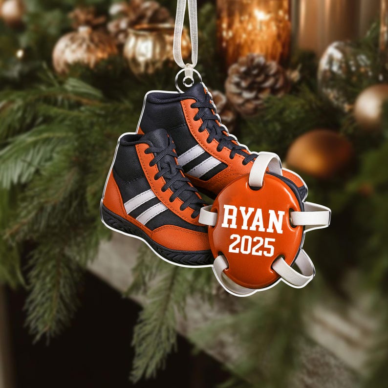 Custom Wrestling Christmas Ornament 2025, Wrestling Lovers Gift, Wrestler Shoes Ornament, Wrestling Team Gift, Sports Player Christmas Gift