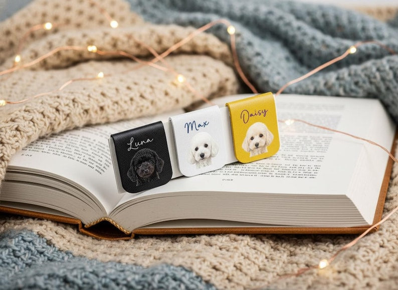 Personalized Magnetic Pet Bookmark, Dog Photo Bookmark, Pet Loss Bookmark, Pet Remembrance Gift, Dog Cat Leather Bookmark, Pet Lover Gifts