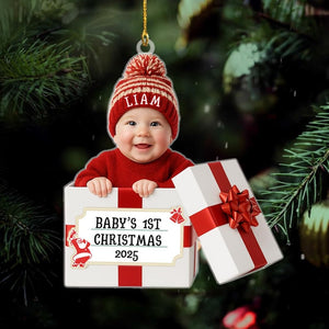Personalized Baby Photo Christmas Ornament, my first christmas ornament, Baby Christmas Gift Box 2D Flat Acrylic Ornament