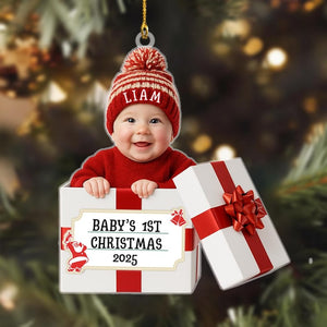 Personalized Baby Photo Christmas Ornament, my first christmas ornament, Baby Christmas Gift Box 2D Flat Acrylic Ornament