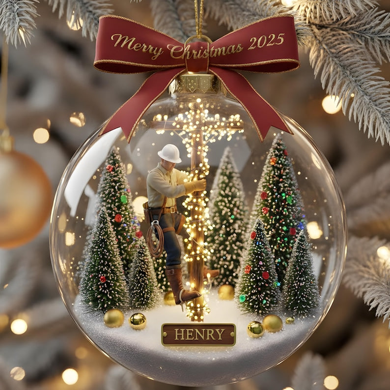 Personalized Lineman Christmas Ornament 2025: Acrylic Keepsake, 2D Flat Ornament