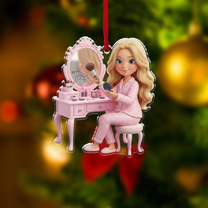 Personalized Makeup Girl Ornament Custom Name Vanity Table Pajama Style Christmas Gift