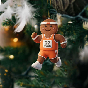 Custom Name Track Runner Gingerbread Ornament: Brunette Girl, Marathon Keepsake, Personalized Runner Ornament 2025