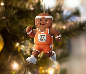 Custom Name Track Runner Gingerbread Ornament: Brunette Girl, Marathon Keepsake, Personalized Runner Ornament 2025