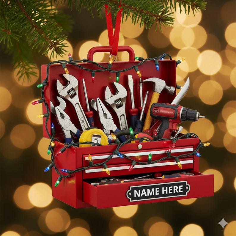 Personalized Mechanic Christmas Ornament, Custom Tool Box Ornament for Dad, Handyman Gift with Name, Garage Decor