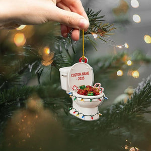 Funny Toilet Christmas Ornament 2025, Personalized Custom Name 2D Flat Xmas Decoration, Unique Gag Gift Idea for Holiday Tree