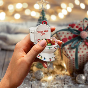 Funny Toilet Christmas Ornament 2025, Personalized Custom Name 2D Flat Xmas Decoration, Unique Gag Gift Idea for Holiday Tree