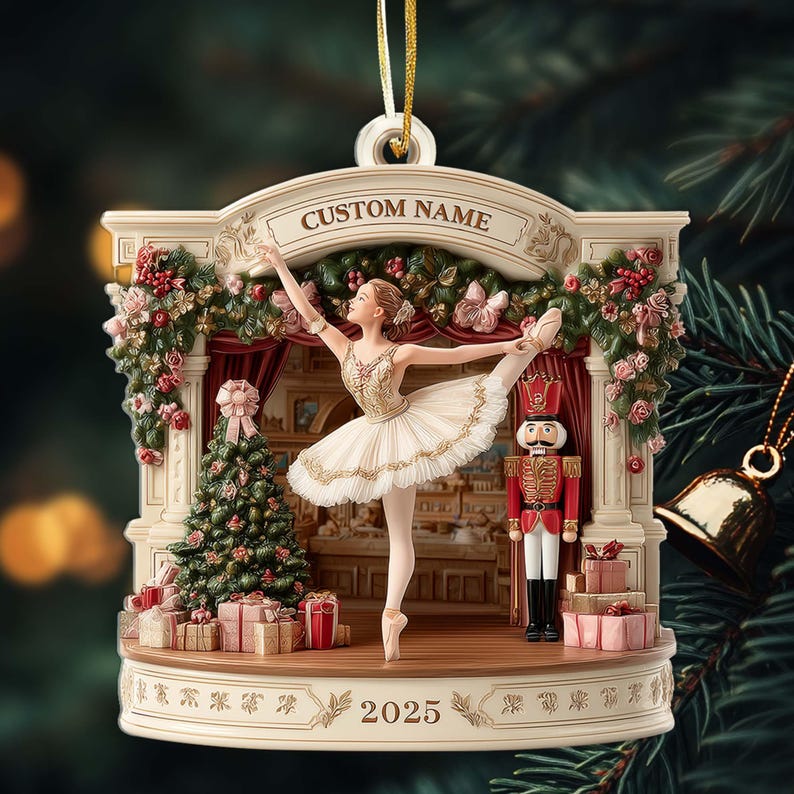 Personalized Nutcracker Ballet Flat Ornament 2025 Custom Name Ballerina Stage Christmas Decor