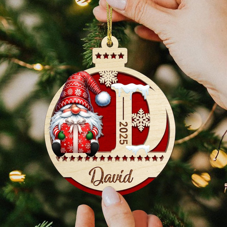 Personalized 2 Layer Wooden Santa Christmas Letter Ornament: Kids Baubles Gift
