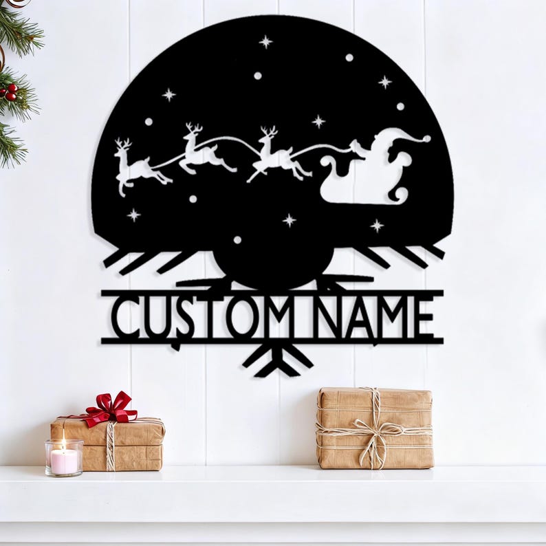 Metal Christmas Decorations, Merry Christmas Door Hanger, Santa Riding a Sleigh, Rustic Holiday Home Decor, Christmas Gift for Family, Xmas