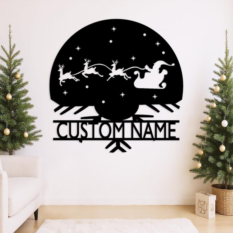 Metal Christmas Decorations, Merry Christmas Door Hanger, Santa Riding a Sleigh, Rustic Holiday Home Decor, Christmas Gift for Family, Xmas