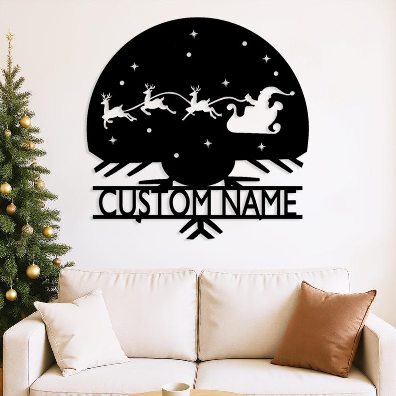 Metal Christmas Decorations, Merry Christmas Door Hanger, Santa Riding a Sleigh, Rustic Holiday Home Decor, Christmas Gift for Family, Xmas