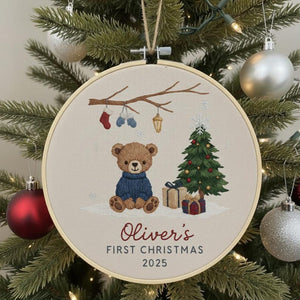 Personalized Baby’s First Christmas Embroidered Ornament, Custom Newborn Keepsake, Baby Girl Ornament, Handmade New Baby Gift