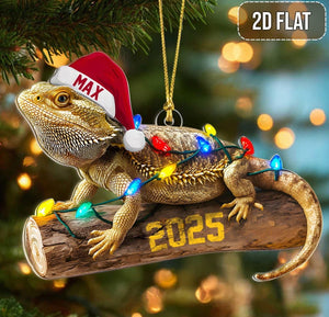 Personalized 2D Flat Bearded Dragon Christmas Ornament, Custom Name Pet Lizard Ornament Gift for Reptile Owners
