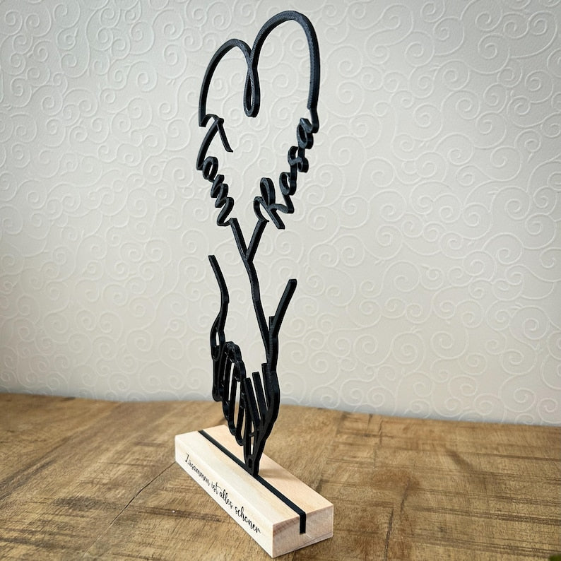 Personalized Wedding & Anniversary Gift | Line Art Decor | 3D Printed Hands Standee | Unique Couple Gift with Names