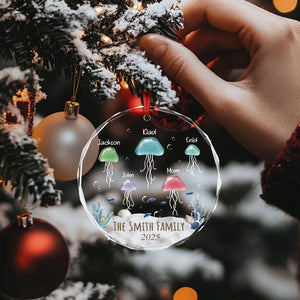 Personalized Sea Glass Jellyfish Ornament, Family Name Christmas Ornament, Coastal Family Christmas Tree Ornament, Christmas Family Gifts