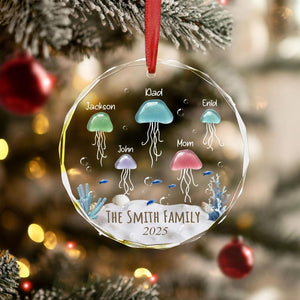 Personalized Sea Glass Jellyfish Ornament, Family Name Christmas Ornament, Coastal Family Christmas Tree Ornament, Christmas Family Gifts