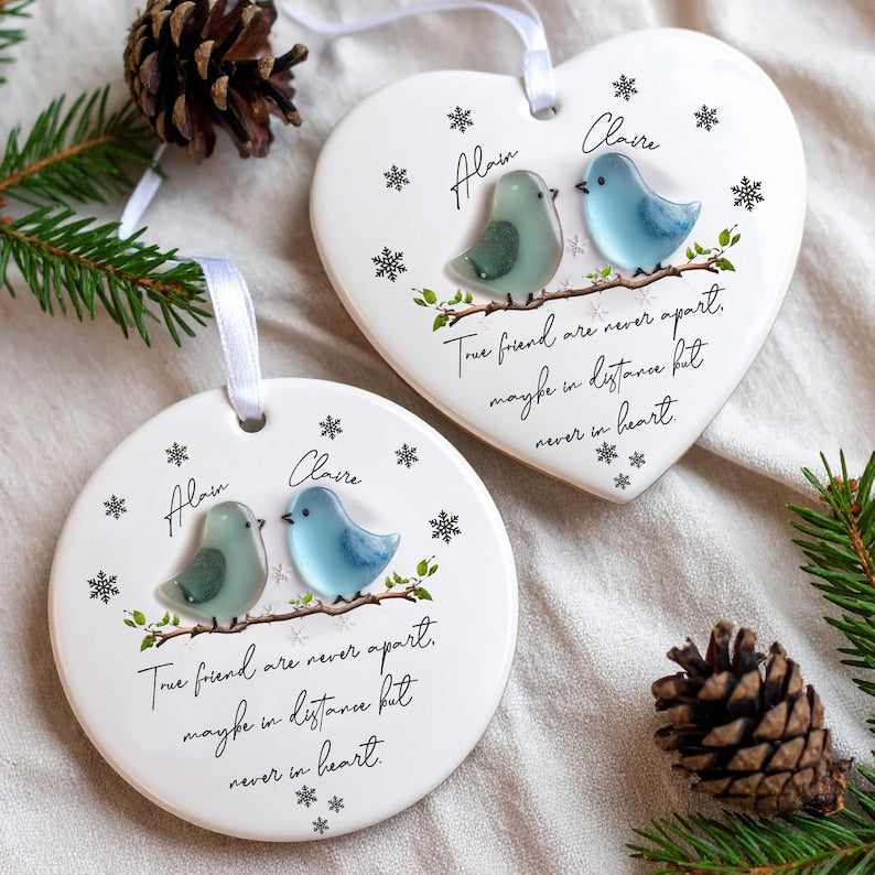 Custom Friend Sea Glass Apart 2D FLAT Ornament,Timeless Friendship Christmas Ornament,BFF Bestie Best Friend Couple Gift,True Friend Forever