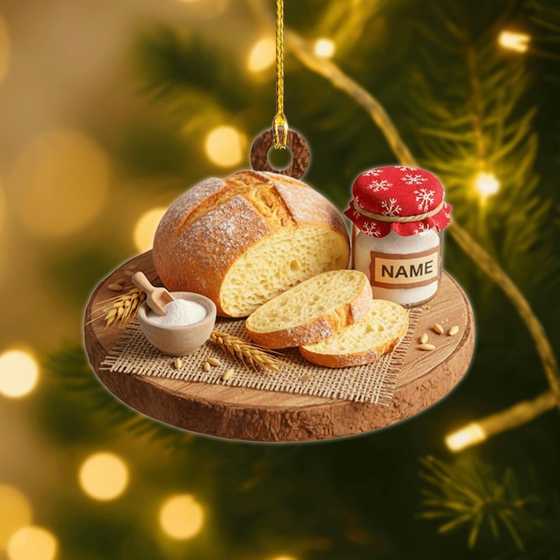 Personalized Sourdough Bread Ornament, Rustic 2D Flat Christmas Gift, Bakery Christmas Ornament, Bread Shop Tree Decoration Gift For Bakers