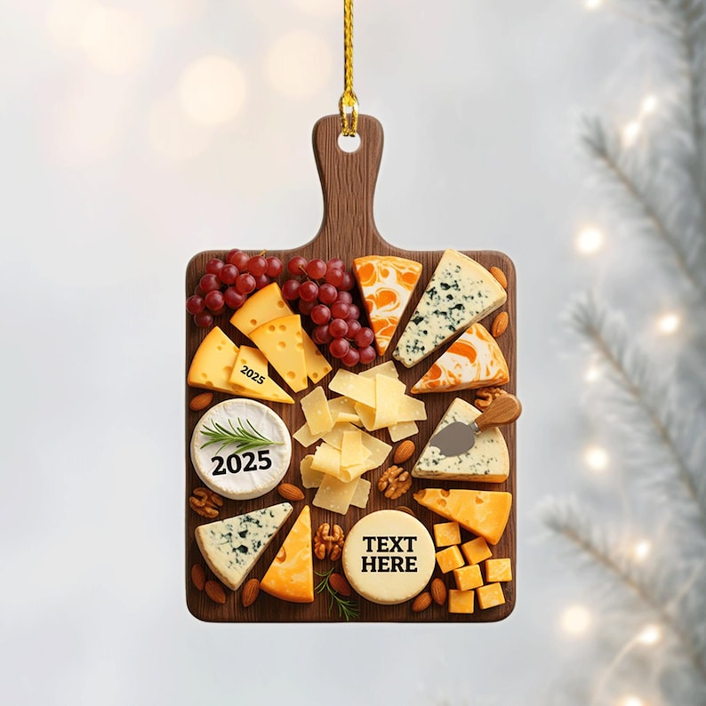 Personalized Charcuterie Board Ornament 2D Flat, Acrylic Tree Hanging Decor, Cheese Foodie Gift for Kitchen Lovers Christmas Tree Decoration
