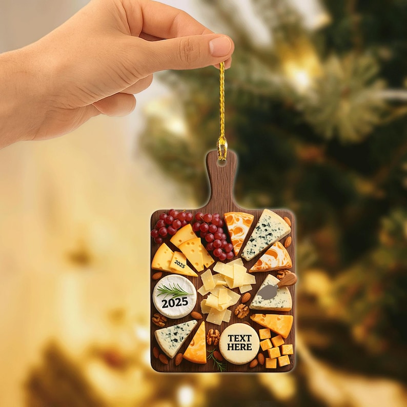 Personalized Charcuterie Board Ornament 2D Flat, Acrylic Tree Hanging Decor, Cheese Foodie Gift for Kitchen Lovers Christmas Tree Decoration