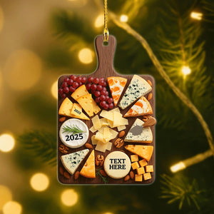 Personalized Charcuterie Board Ornament 2D Flat, Acrylic Tree Hanging Decor, Cheese Foodie Gift for Kitchen Lovers Christmas Tree Decoration