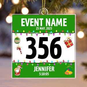 Custom Race Bib Acrylic Christmas Ornament: Cross Country Marathon Runner Gifts