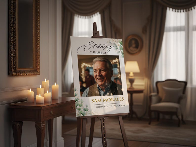 Custom Funeral Welcome Sign, Memorial Welcome Sign, Personalized Memorial Sign, Funeral Sign with Picture, Celebration of Life Sign