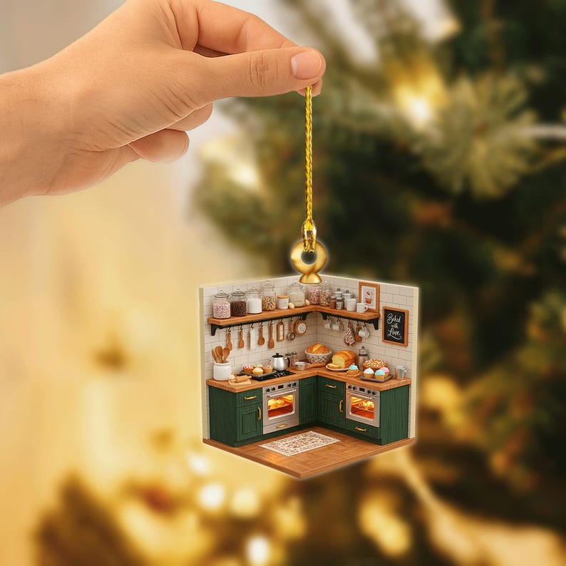 Personalized Baking Kitchen Christmas Ornament , 2D Flat Bakery Stall Bread Shop Christmas Tree Keepsake, Sweet Corner Xmas Gift for Bakers