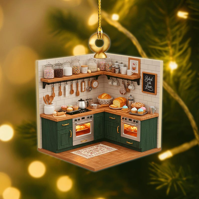 Personalized Baking Kitchen Christmas Ornament , 2D Flat Bakery Stall Bread Shop Christmas Tree Keepsake, Sweet Corner Xmas Gift for Bakers
