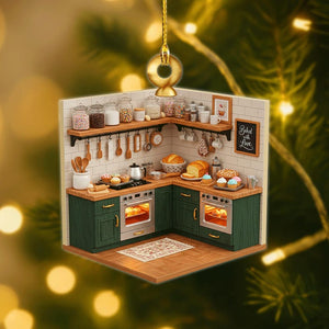 Personalized Baking Kitchen Christmas Ornament , 2D Flat Bakery Stall Bread Shop Christmas Tree Keepsake, Sweet Corner Xmas Gift for Bakers
