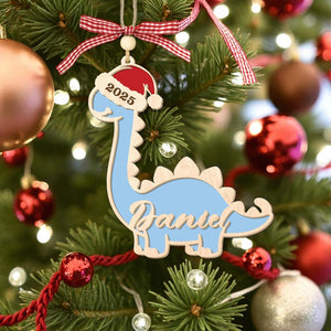 Personalized Kid Dinosaur Christmas Ornament 2025, Custom Kids Name Ornament, Wooden Brontosaurus Tree Decoration