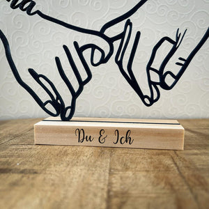 Personalized Pinky Promise decoration with names | 3D print | Gift for couples and friends | Love wooden base decoration | Line art gift 3D print