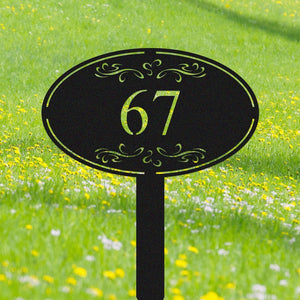 Personalized Metal House Number Sign with Stakes: Custom Address Sign for Yard, Oval Address Numbers Plaque