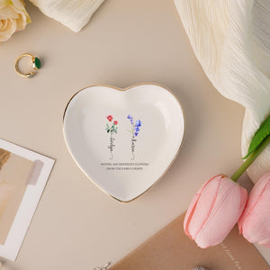 Custom Birth Flower Trinket Tray for Sisters,Personalized Jewelry Dish, Sisters Are Different Flower, Gift for Sister,Friend,Mom