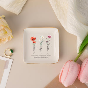 Custom Birth Flower Trinket Tray for Sisters,Personalized Jewelry Dish, Sisters Are Different Flower, Gift for Sister,Friend,Mom