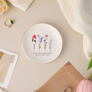Custom Birth Flower Trinket Tray for Sisters,Personalized Jewelry Dish, Sisters Are Different Flower, Gift for Sister,Friend,Mom