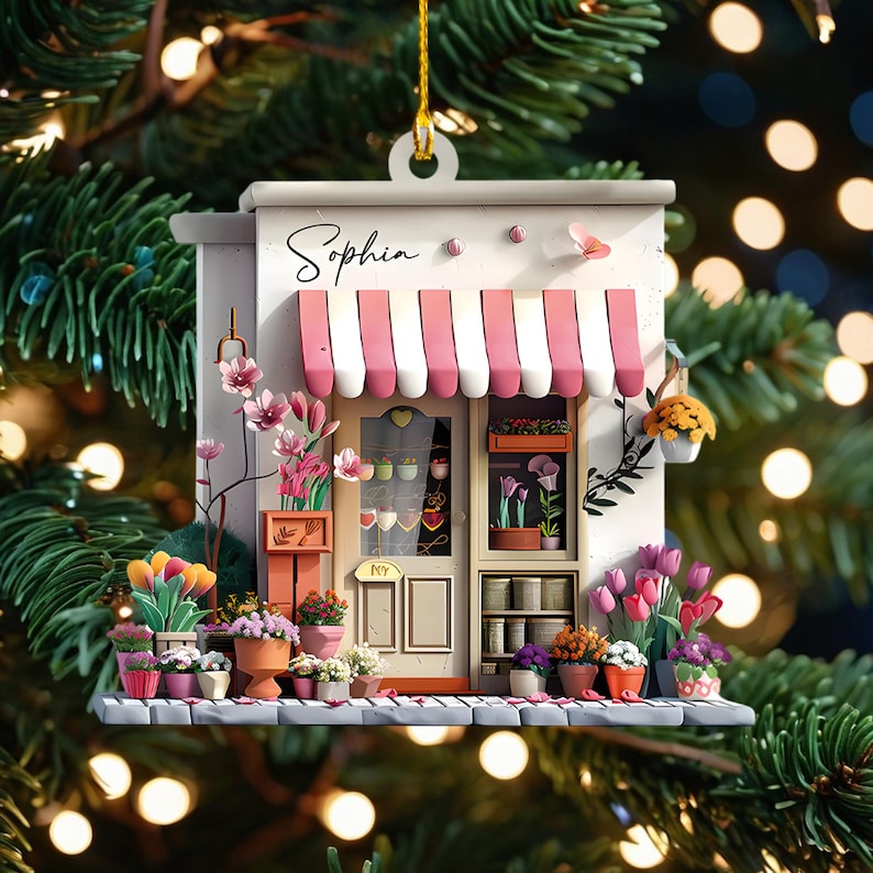 Personalized Flower Shop Ornament, Florist 2D Flat Acrylic Ornament, Custom Florist Gift, Flower Shop Christmas Ornament, Gift For Christmas